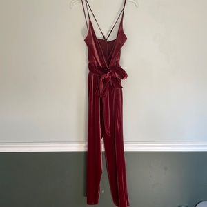 Express, Velvet Deep Red Jumpsuit, Size 4